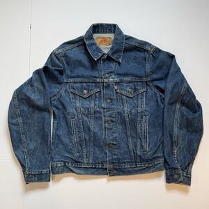 VTG 80s Levis 71506 0216 Type 3 Denim Trucker Jacket 44L Made in USA Distressed